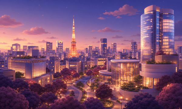 東京タワーと六本木の街並みを表現したエリアイラスト